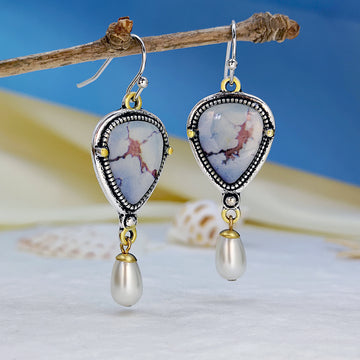 European And American Lavender Turquoise And Pearl Drop Earrings