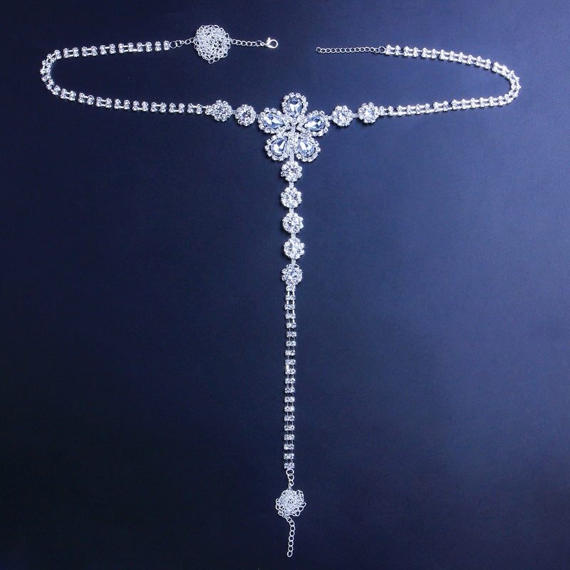 European And American New Sexy Yellow Flower Rhinestone Underwear Body Chains Women's Stylish Beach Accessories Body Chain