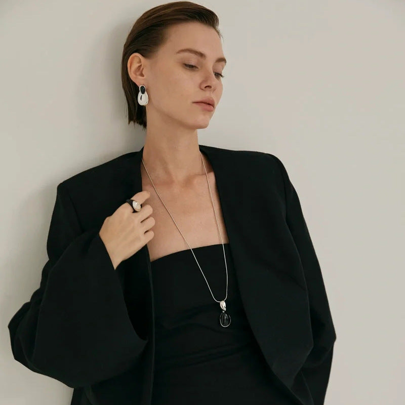 New Chinese Style Accessories Irregular Stitching Black Onyx Necklace Women