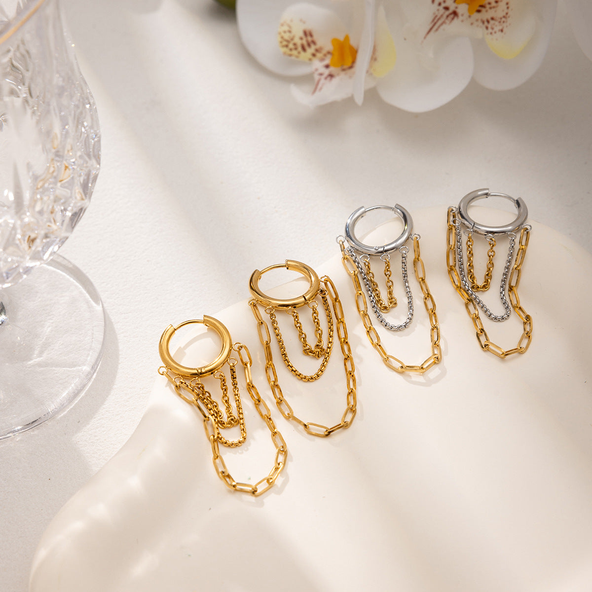 Sleek Stylish Stainless Steel Earrings With A Chic Tassel Design