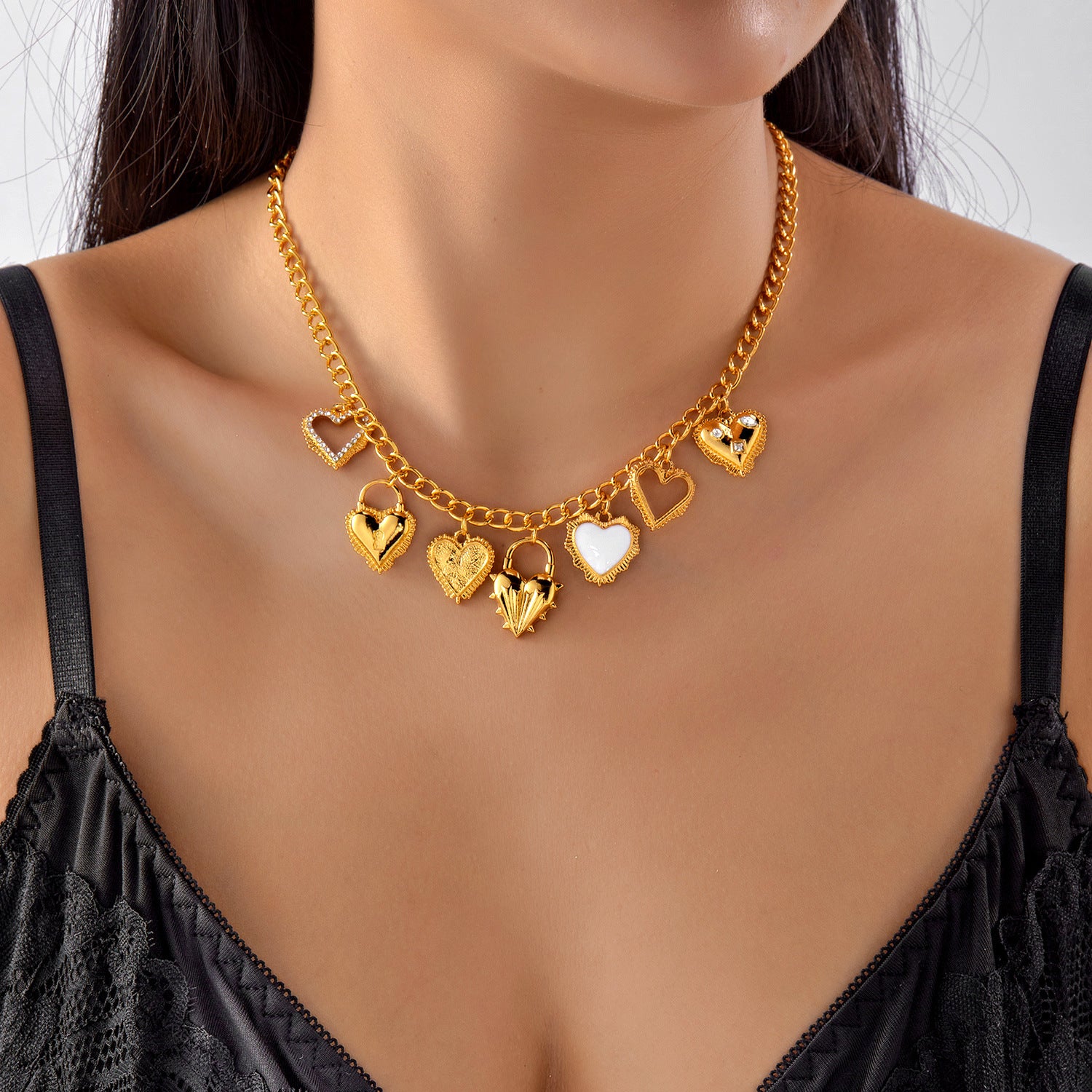 Multiple Sacred Heart Pendant Necklace