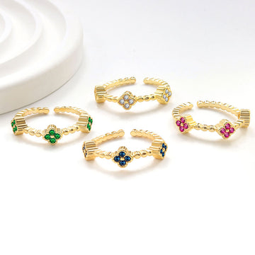 Flower Petal Ring With Colorful Diamond Inlays In Copper