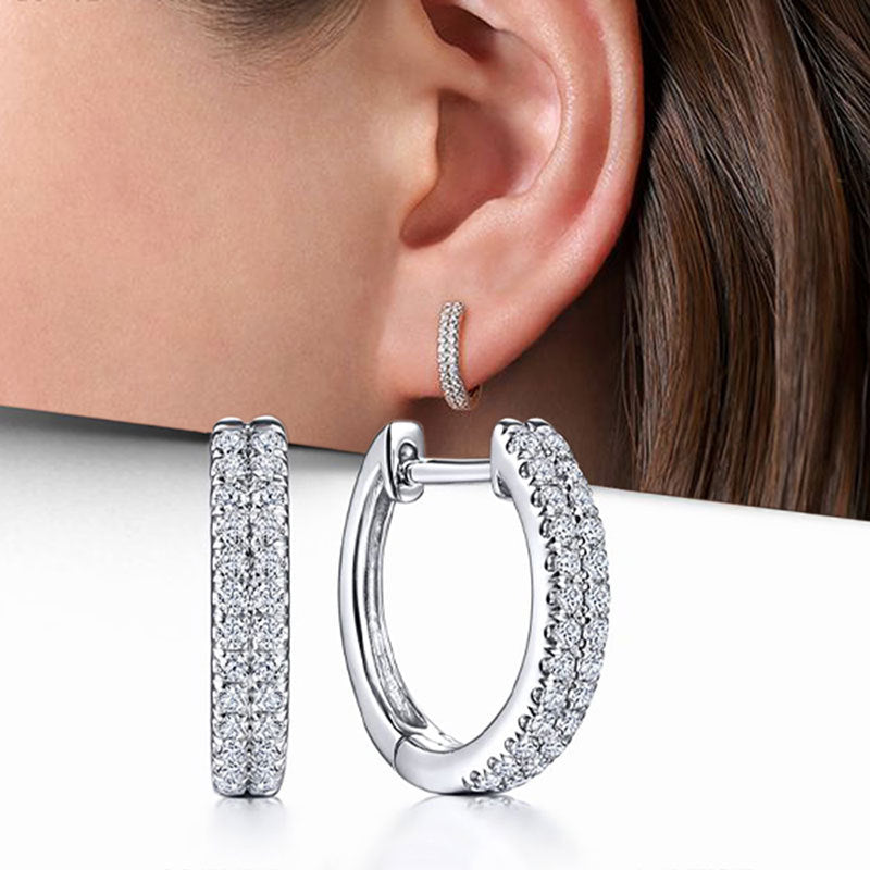 Cao Shi HOOP Double-Row Zircon Slimming Earrings