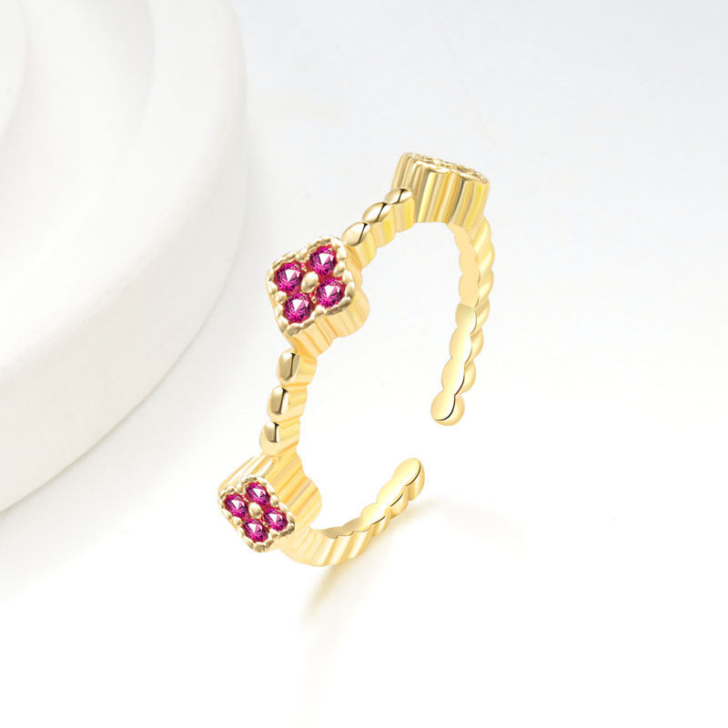 Flower Petal Ring With Colorful Diamond Inlays In Copper