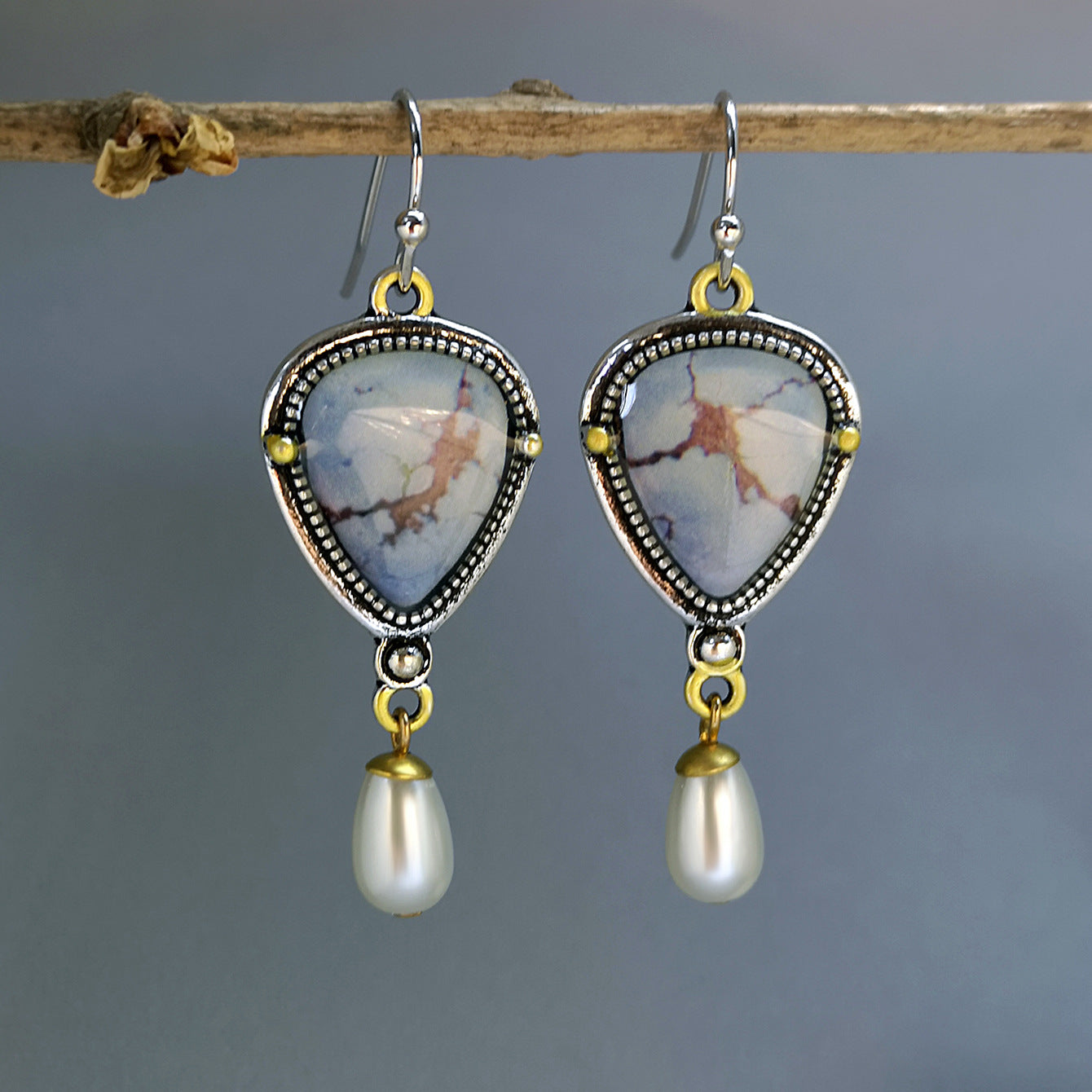 European And American Lavender Turquoise And Pearl Drop Earrings