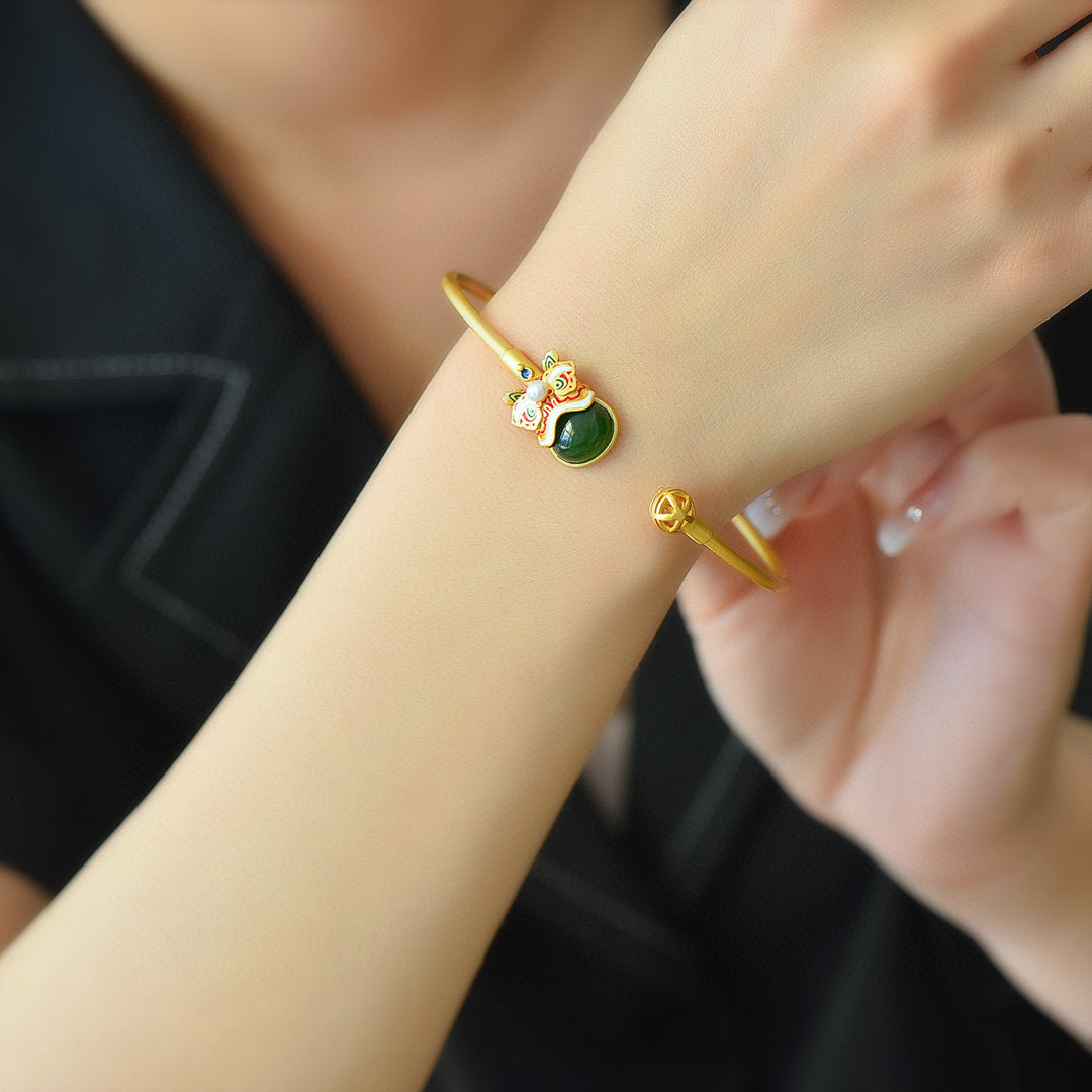 S925 Sterling Silver Lion Dance Bracelet In Chinese Style