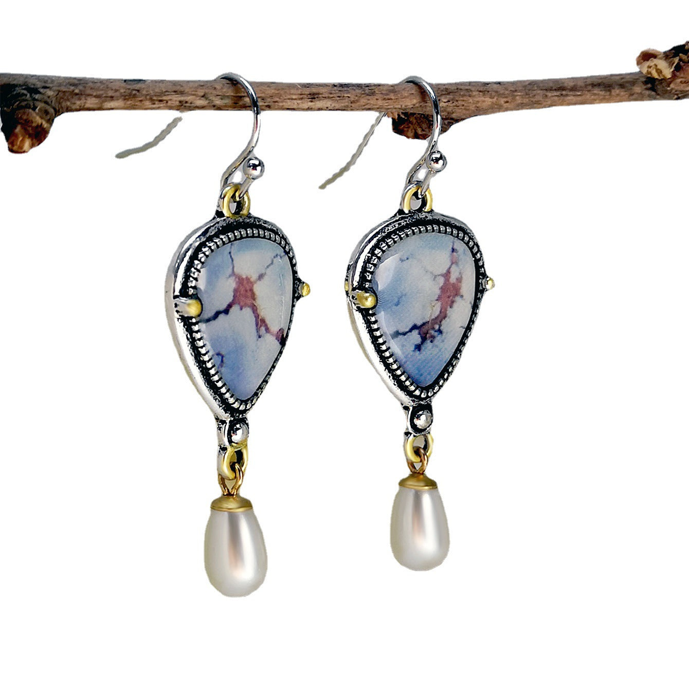 European And American Lavender Turquoise And Pearl Drop Earrings
