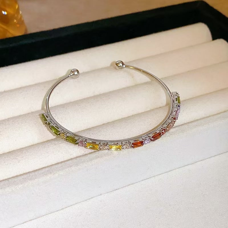 Women's Elegant Open Bangle, Light Luxury Versatile Colorful Bracelet, Ideal Gift For Ladies