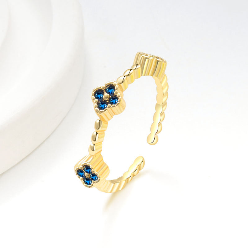 Flower Petal Ring With Colorful Diamond Inlays In Copper