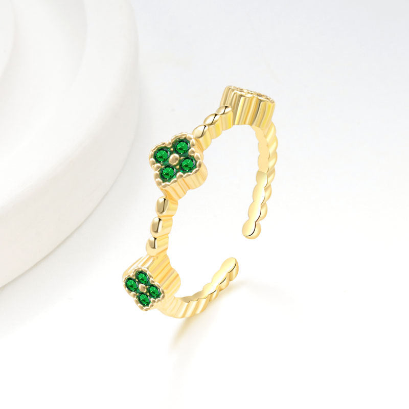 Flower Petal Ring With Colorful Diamond Inlays In Copper