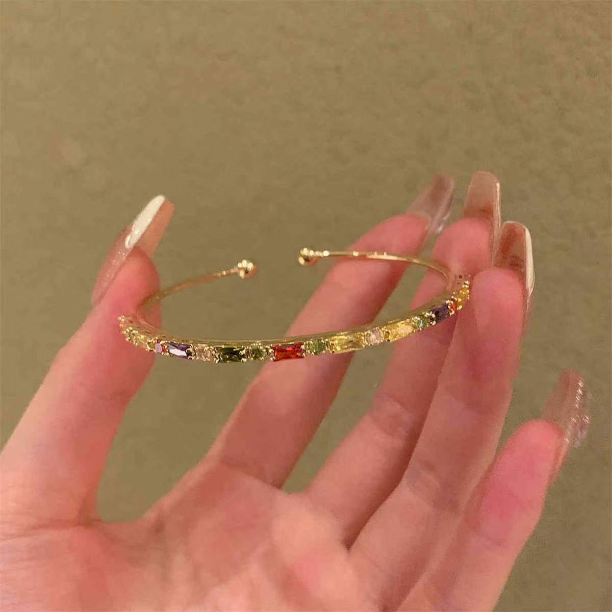 Women's Elegant Open Bangle, Light Luxury Versatile Colorful Bracelet, Ideal Gift For Ladies