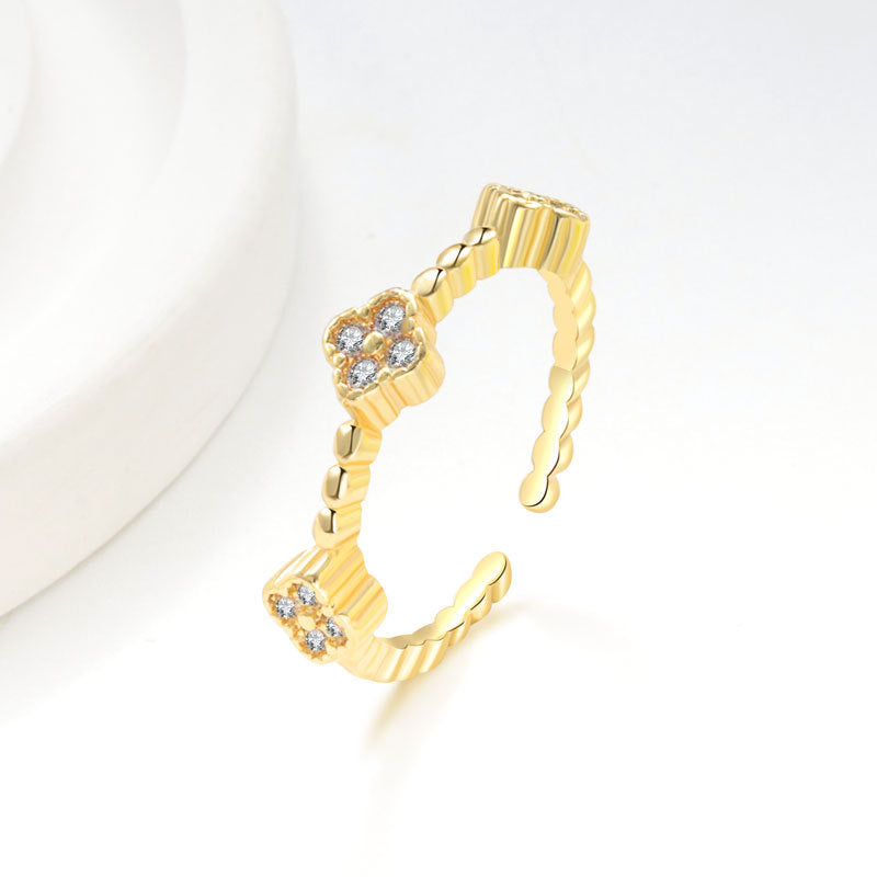 Flower Petal Ring With Colorful Diamond Inlays In Copper