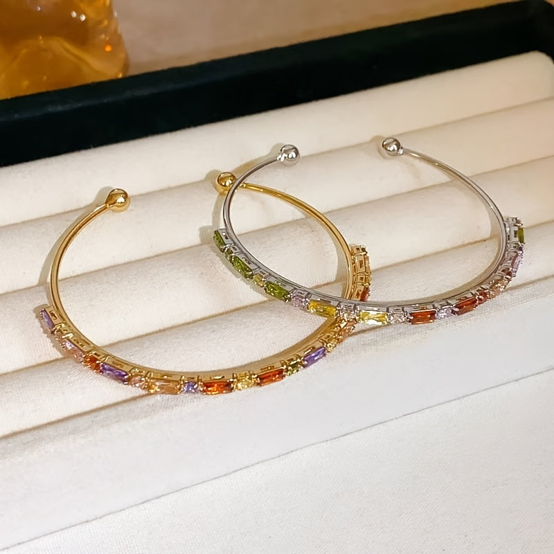 Women's Elegant Open Bangle, Light Luxury Versatile Colorful Bracelet, Ideal Gift For Ladies