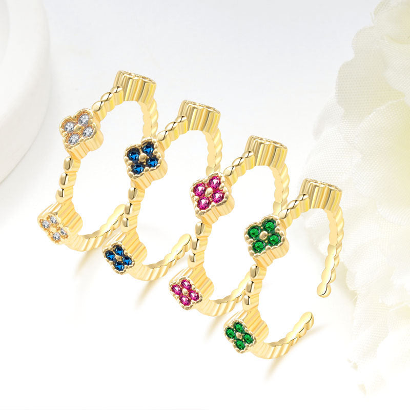 Flower Petal Ring With Colorful Diamond Inlays In Copper