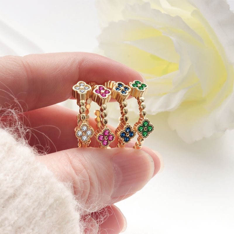 Flower Petal Ring With Colorful Diamond Inlays In Copper