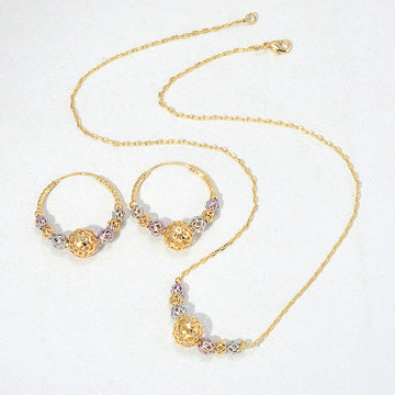 Multicolor Cutout Round Beads Necklace And Earrings Suite Necklace Jewelry